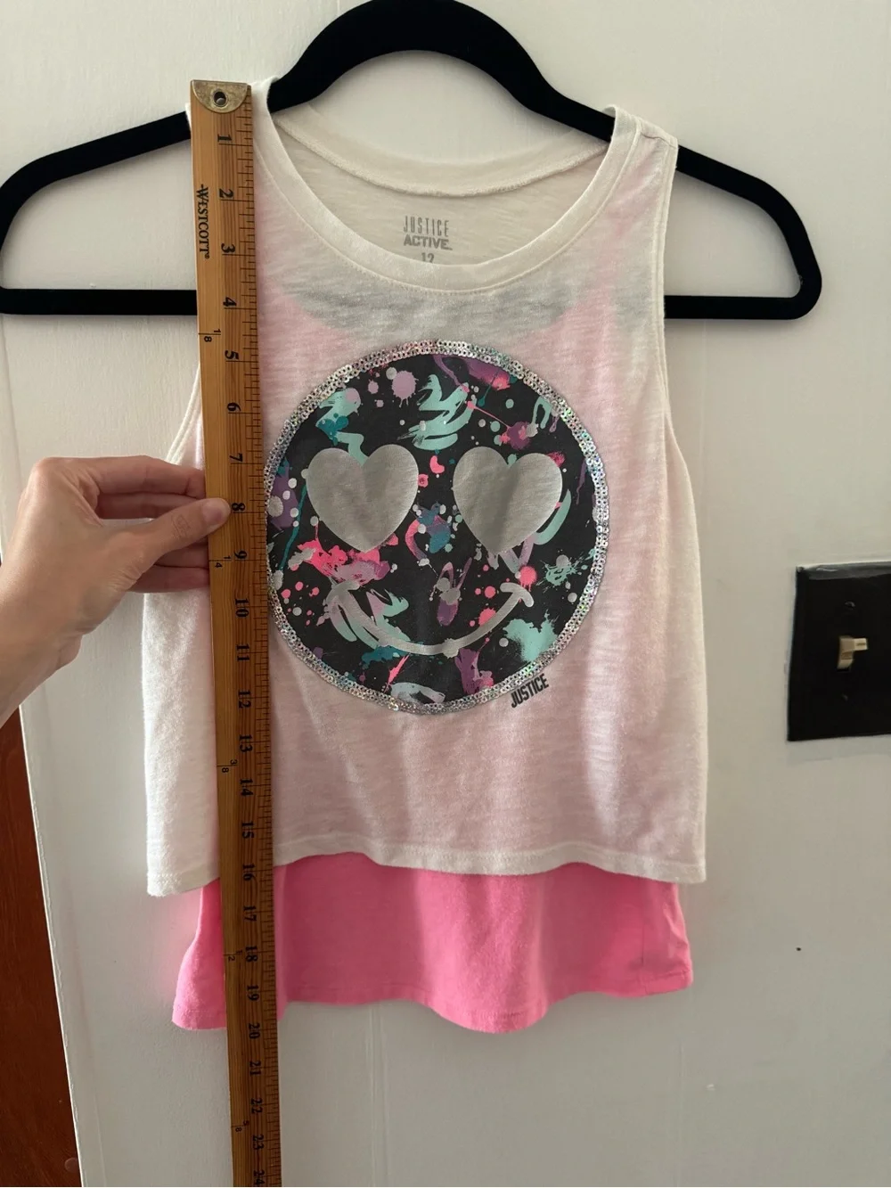 JUSTICE | Girls White & Pink Layered Smile Active Tank Top